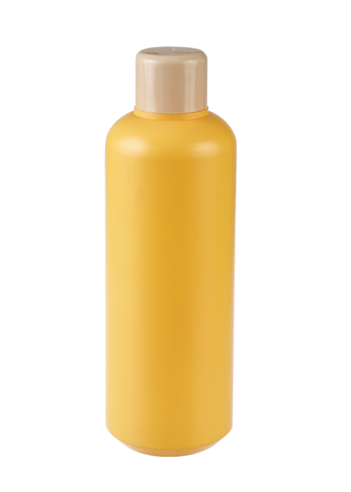 1-литровая желтая полиэтиленовая круглая бутылка для жидкости